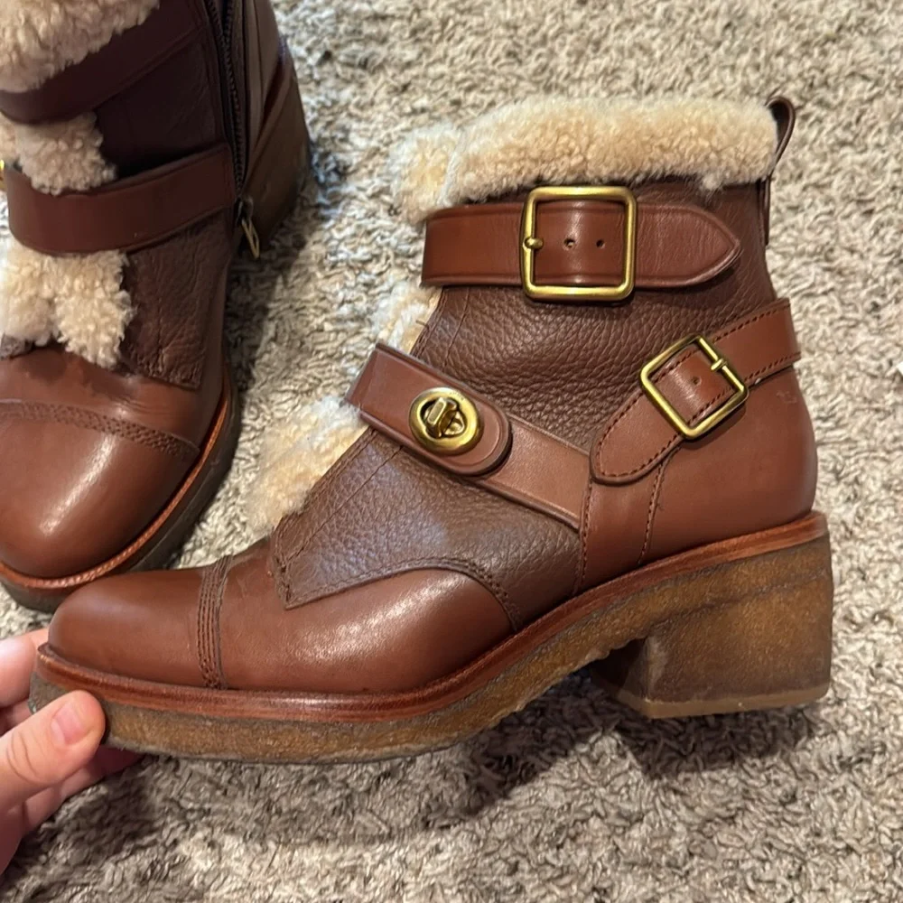 Coach Preston Leather and Sherling Booties 8 - Picture 4 of 9